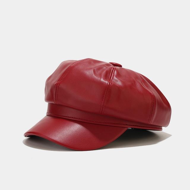 Autumn winter new design PU leather newsboy hat