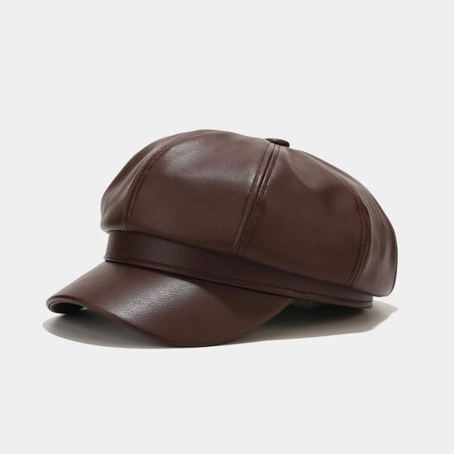 Autumn winter new design PU leather newsboy hat