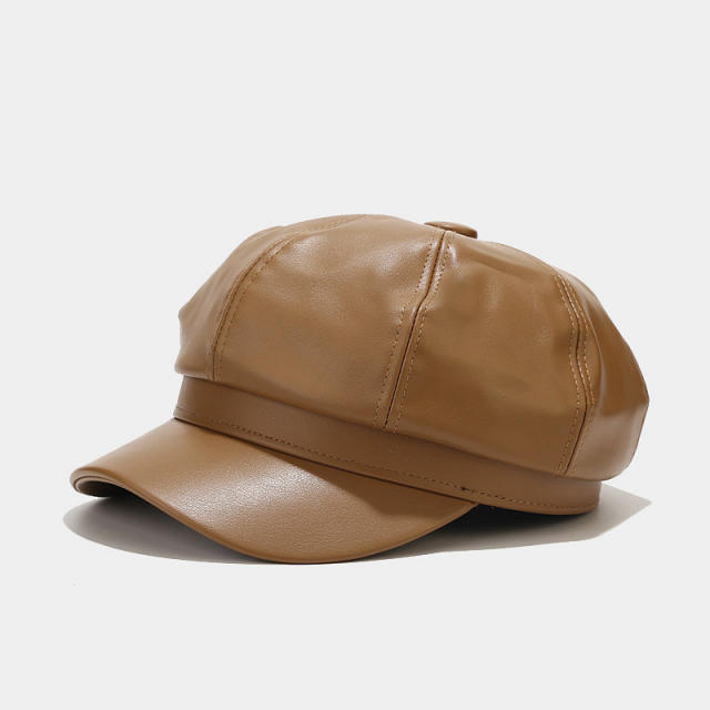 Autumn winter new design PU leather newsboy hat