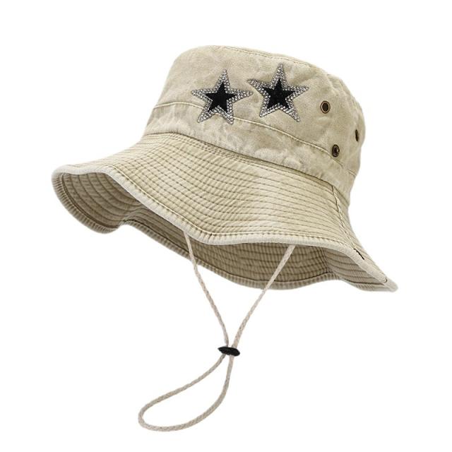 Creative diamond star cowboy denim fishing hat bucket hat