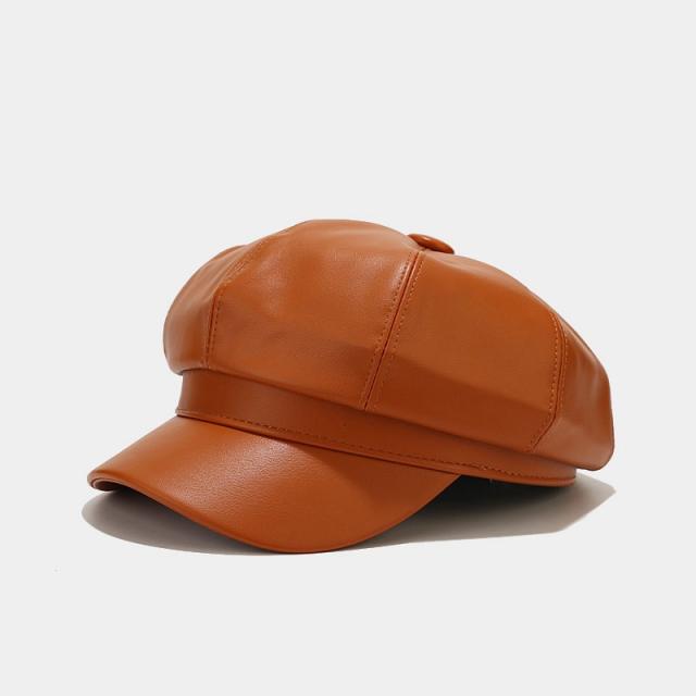 Autumn winter new design PU leather newsboy hat