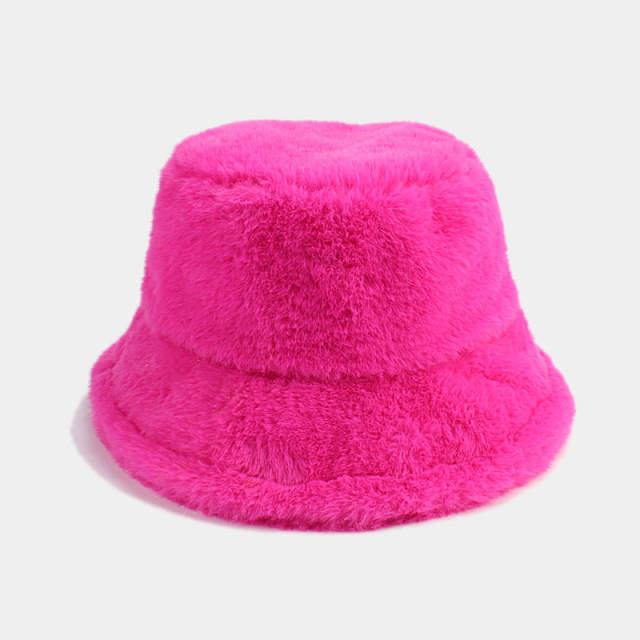 Hot sale winter plain color fur fluffy bucket hat