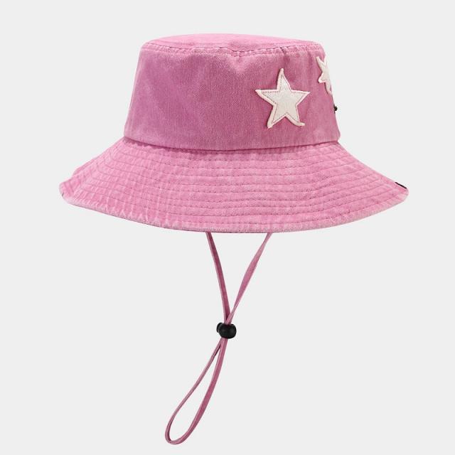 Summer pink color star design outdoor fishing hat bucket hat