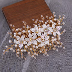 Handmade pearl bead flower wedding hair pieces for bridal