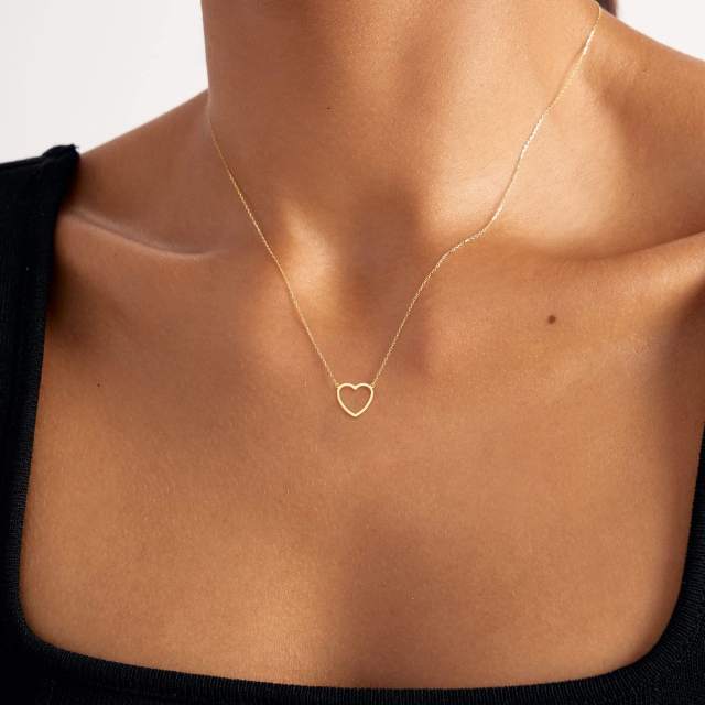 14K gold plated tiny heart dainty stainless steel necklace