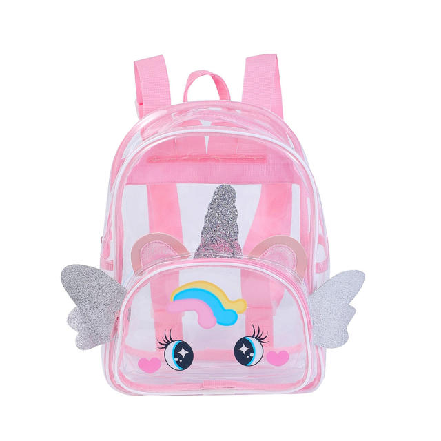 Sweet big eye unicorn with wing clear backpack for kids