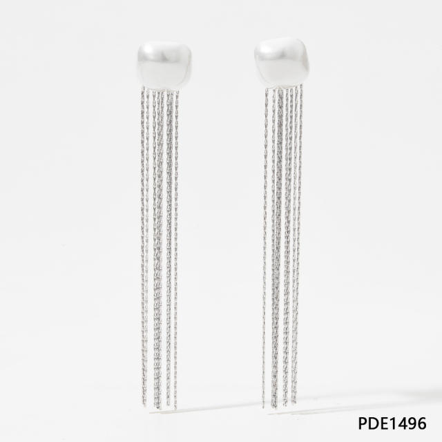 Elegant pearl chain tassel stainless steel earrings