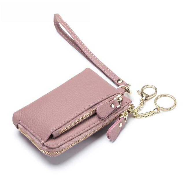 Plain color Genuine Leather mini wallet purse