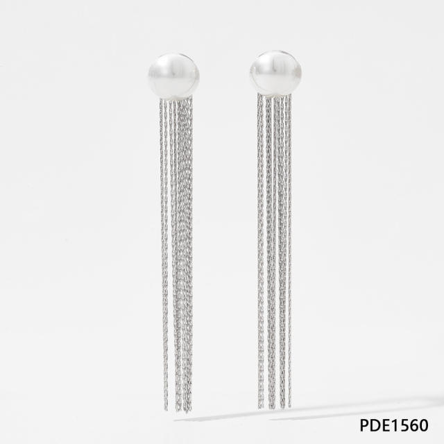 Elegant pearl chain tassel stainless steel earrings