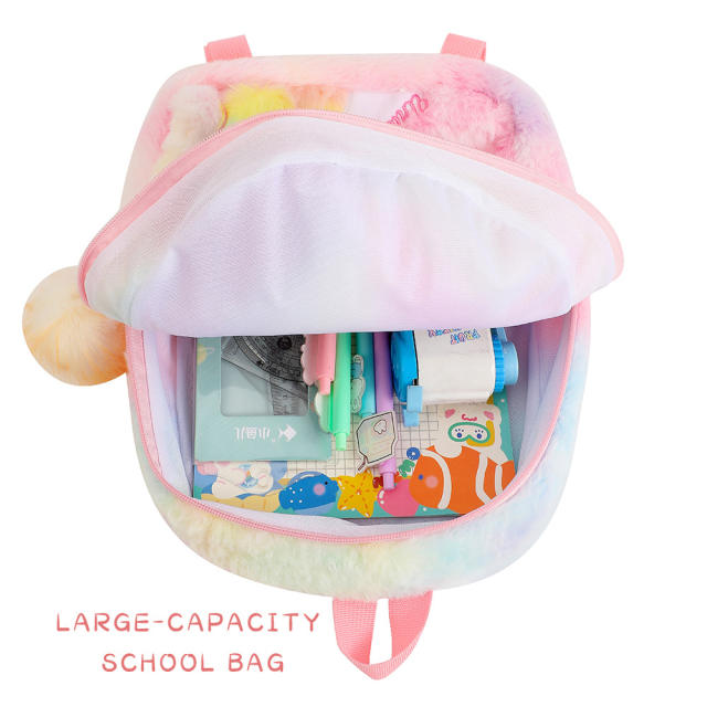 Cute cartoon rainbow unicorn fluffy backpack for kids