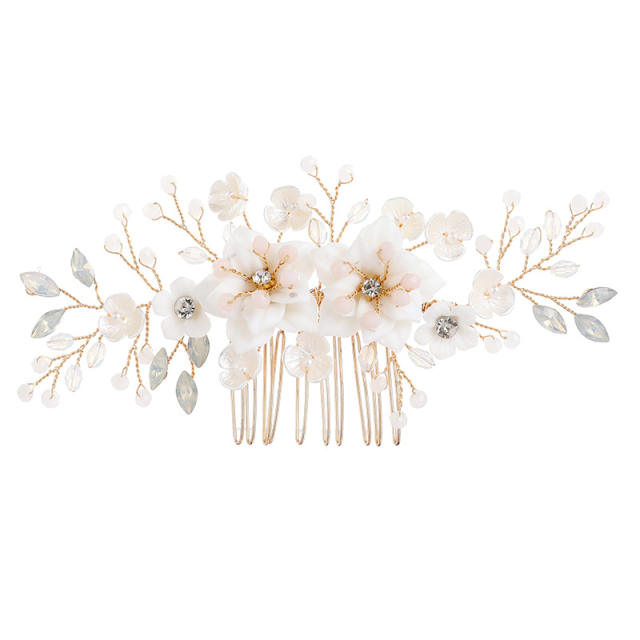 Delicate white ceramic handmade flower wedding hair combs