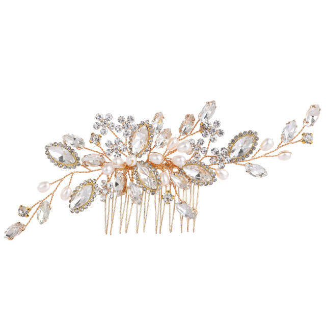 Delicate crystal stone flower handmade wedding hair combs