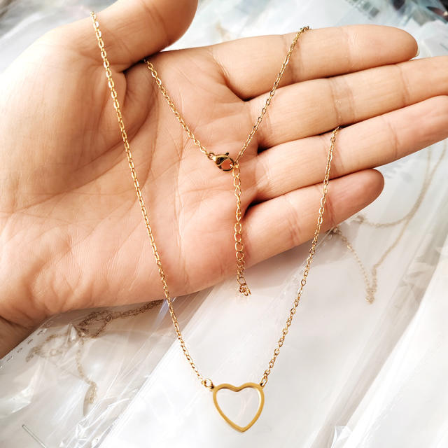 14K gold plated tiny heart dainty stainless steel necklace