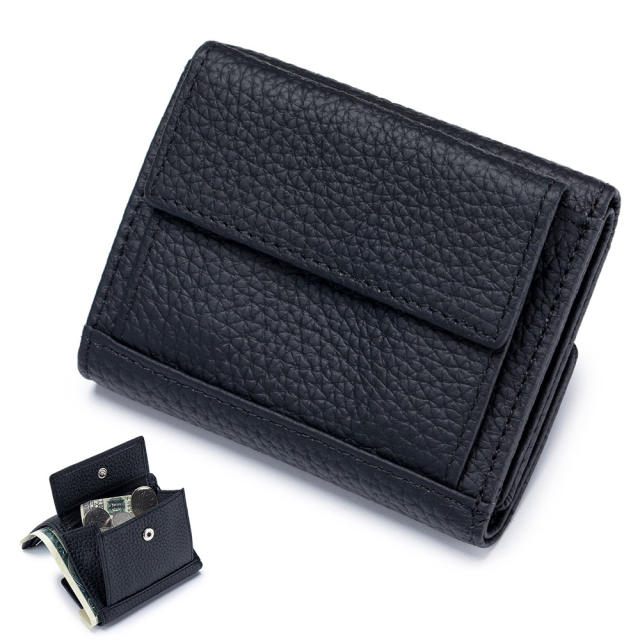 Korean fashion plain color Genuine Leather wallet purse
