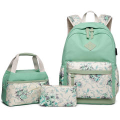 3PCS flower pattern canvas large storage school bag lunch bag pencil case set