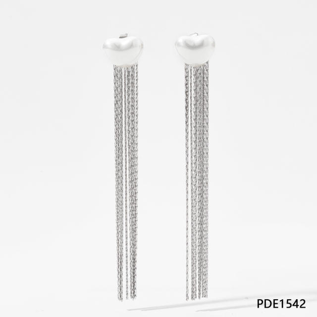 Elegant pearl chain tassel stainless steel earrings