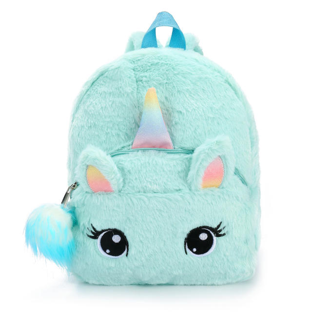 Cartoon plain color unicorn fluffy backpack for kids