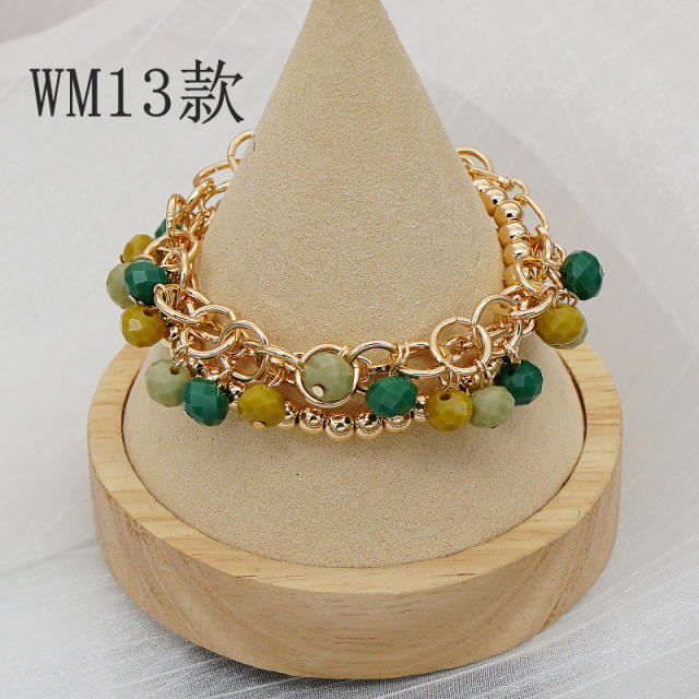 Boho colorful bead heart tassel layer bracelet