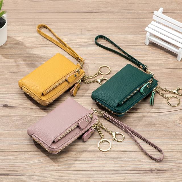 Plain color Genuine Leather mini wallet purse