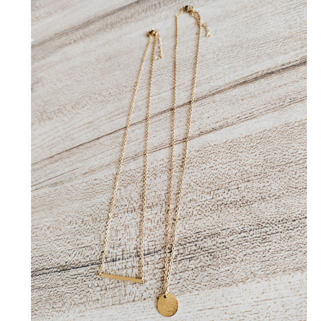 18K gold coin pendant two layer bar stainless steel necklace