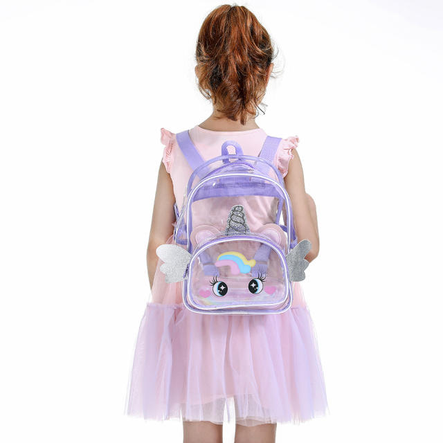 Sweet big eye unicorn with wing clear backpack for kids