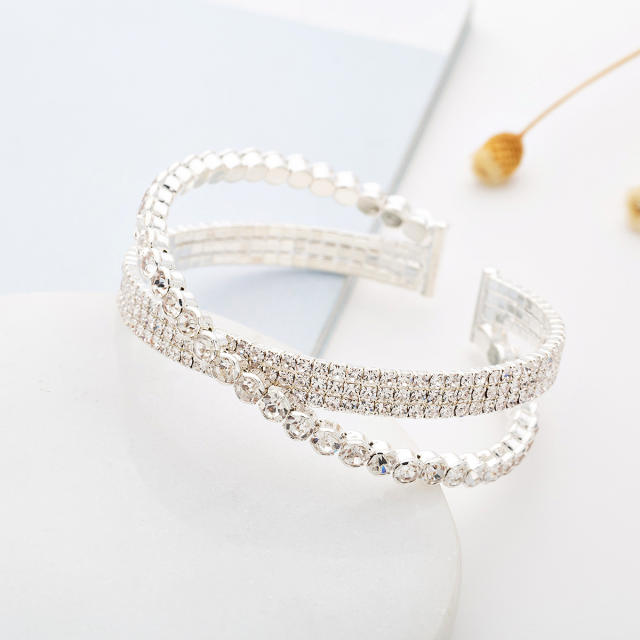 Delicate diamond cross design cuff bangle bracelet
