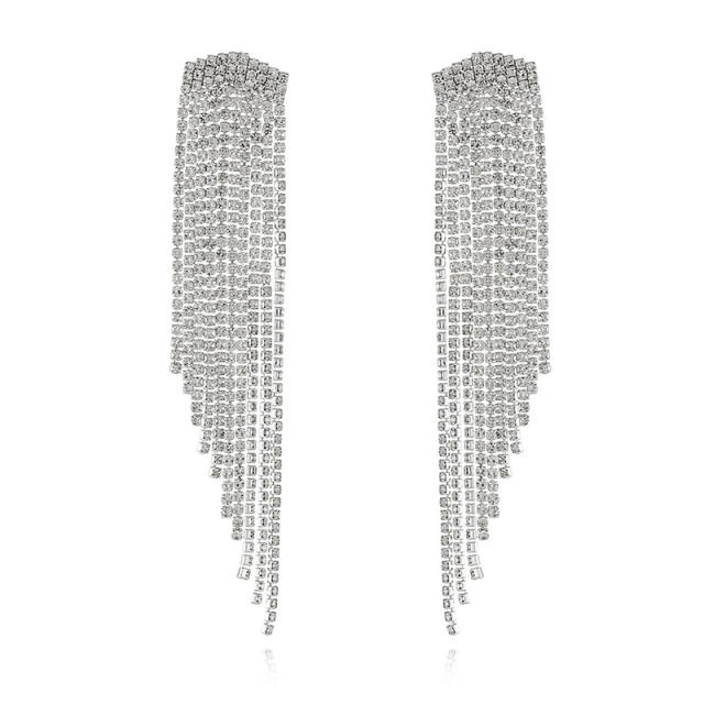 Diamond tassel long earrings