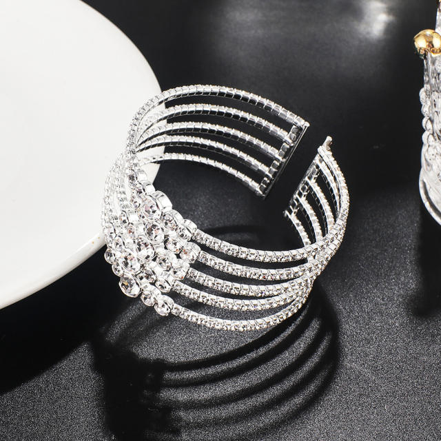 Occident fashion multi line diamond elastic cuff bangle bracelet