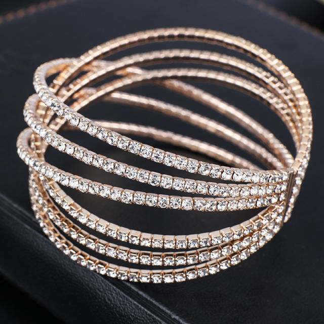 6 rows personality corss design diamond cuff bangle bracelet