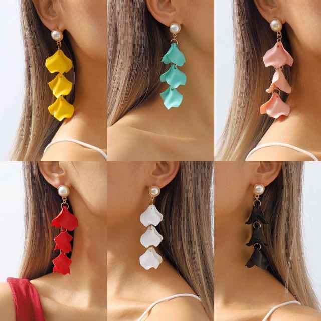 Elegant sweet colorful petal flower dangle earrings