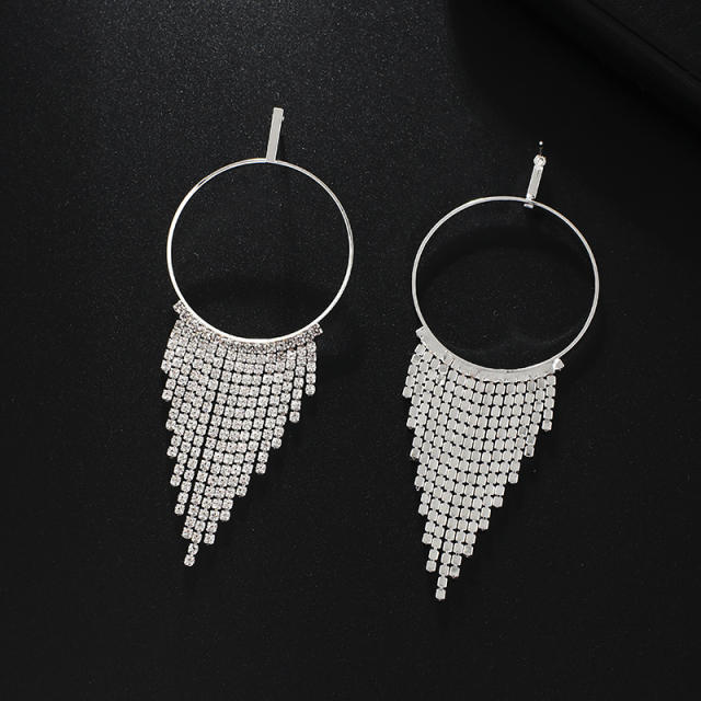 Delicate diamond tassel circle earrings