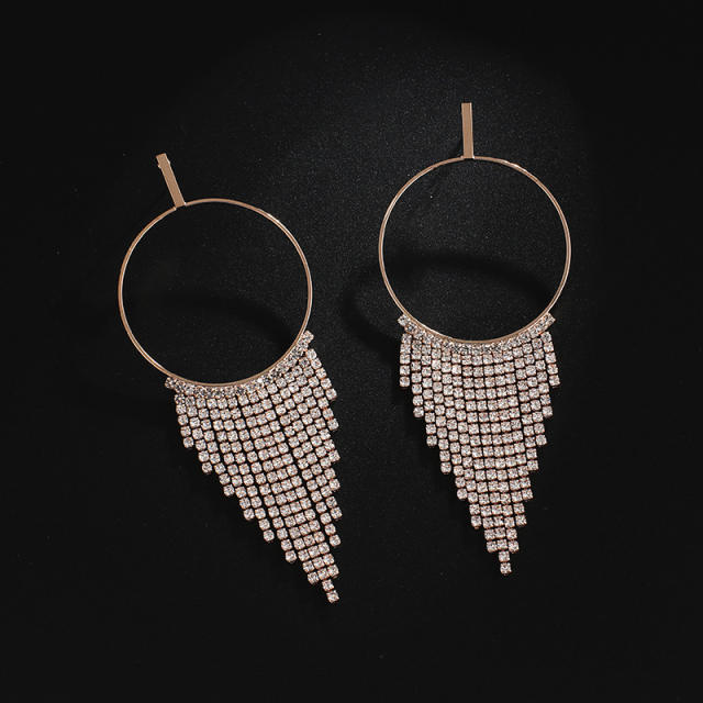 Delicate diamond tassel circle earrings