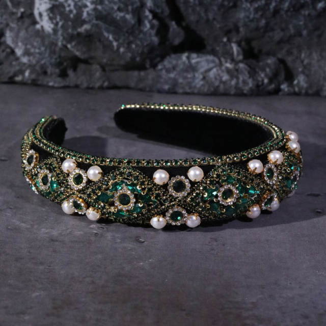 Baroque vintage pearl bead color glass crystal statement padded headband