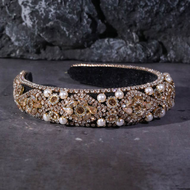 Baroque vintage pearl bead color glass crystal statement padded headband