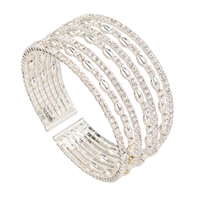 Diamond multi layer cuff bangle bracelet