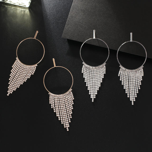 Delicate diamond tassel circle earrings