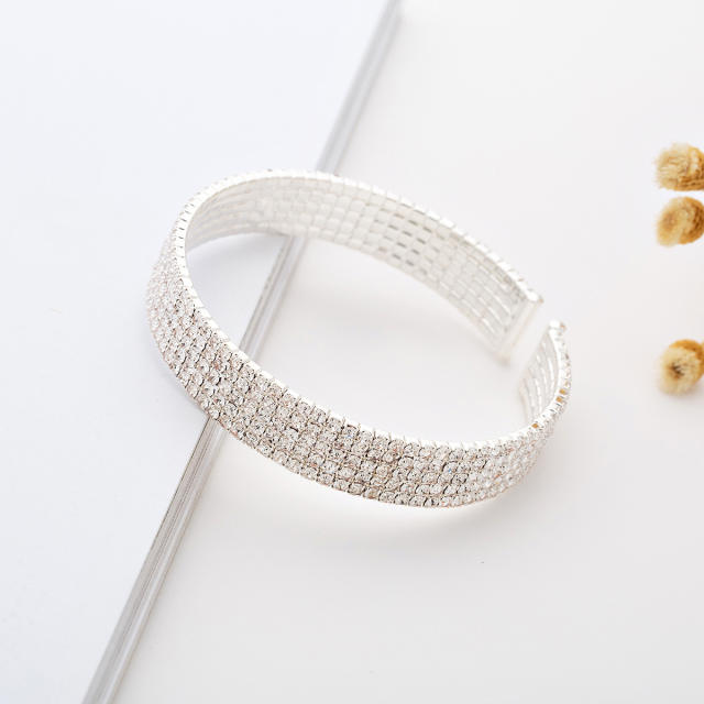 Elegant full rhinestone diamond cuff bangle bracelet