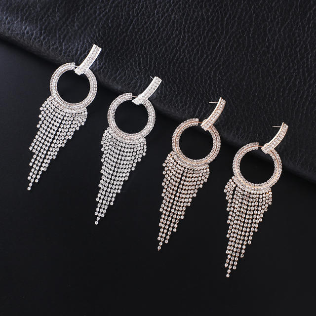Luxury diamond circle tassel women dangle earrings