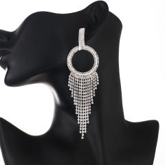 Luxury diamond circle tassel women dangle earrings