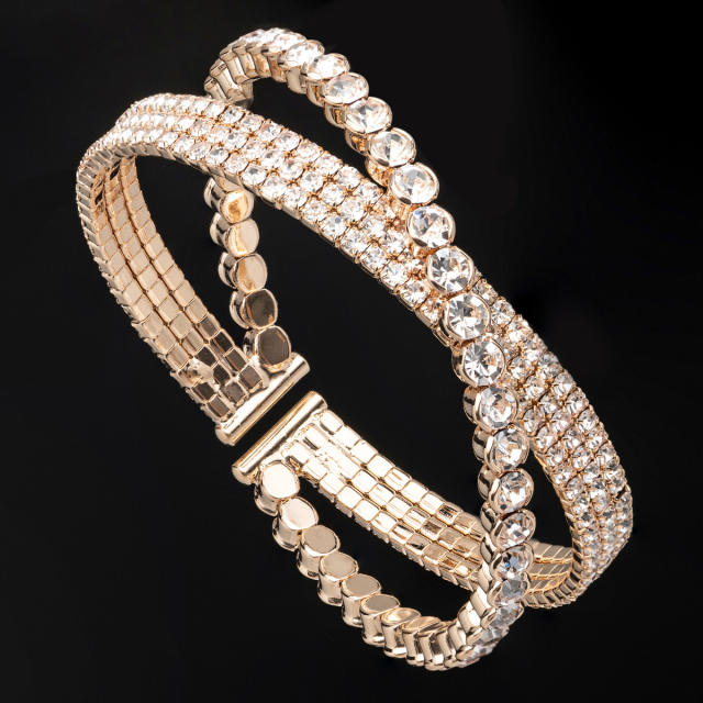 Delicate diamond cross design cuff bangle bracelet