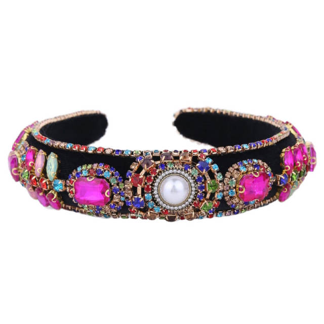 Super shiny colorful glass crystal statement padded headband