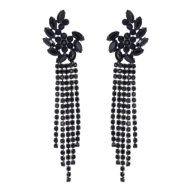 Hot sale black color rhinestone tassel earrings