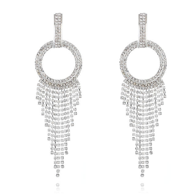 Luxury diamond circle tassel women dangle earrings