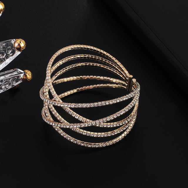 Personality 5 rows diamond cross design elastic cuff bangle bracelet