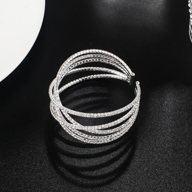 Personality 5 rows diamond cross design elastic cuff bangle bracelet