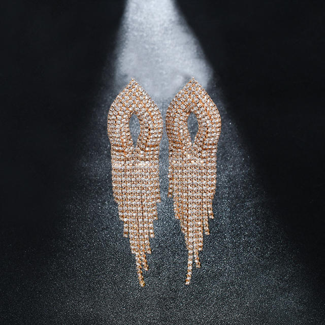 Elegant diamond tassel prom earrings