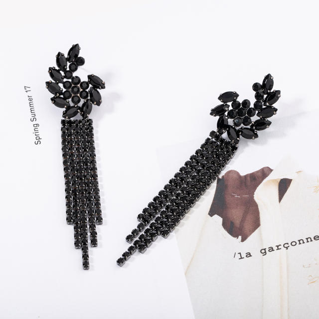 Hot sale black color rhinestone tassel earrings