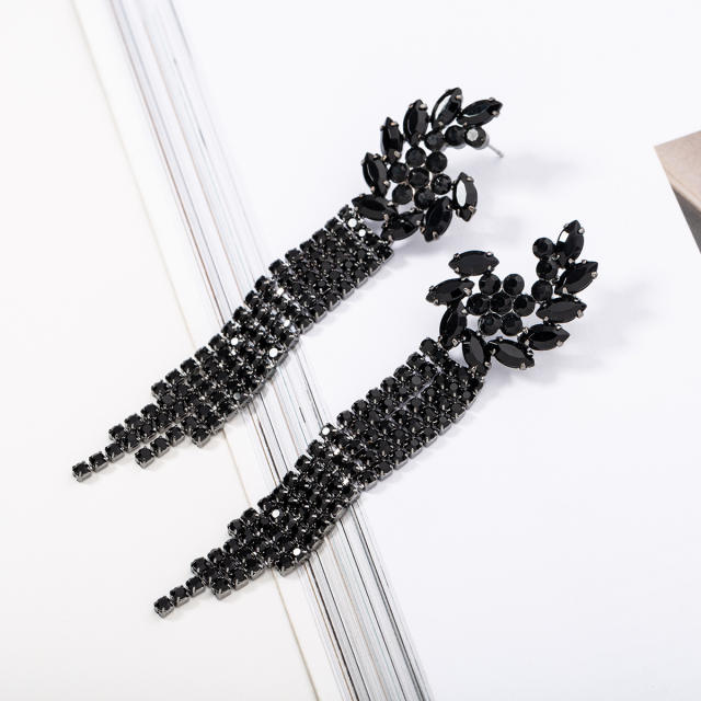 Hot sale black color rhinestone tassel earrings