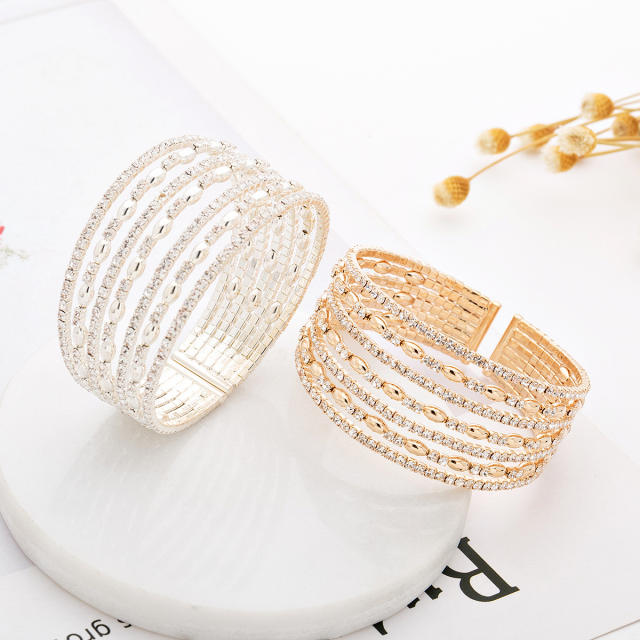 Diamond multi layer cuff bangle bracelet