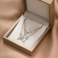 Delicate silver color Y2K hot sale butterfly two layer necklace